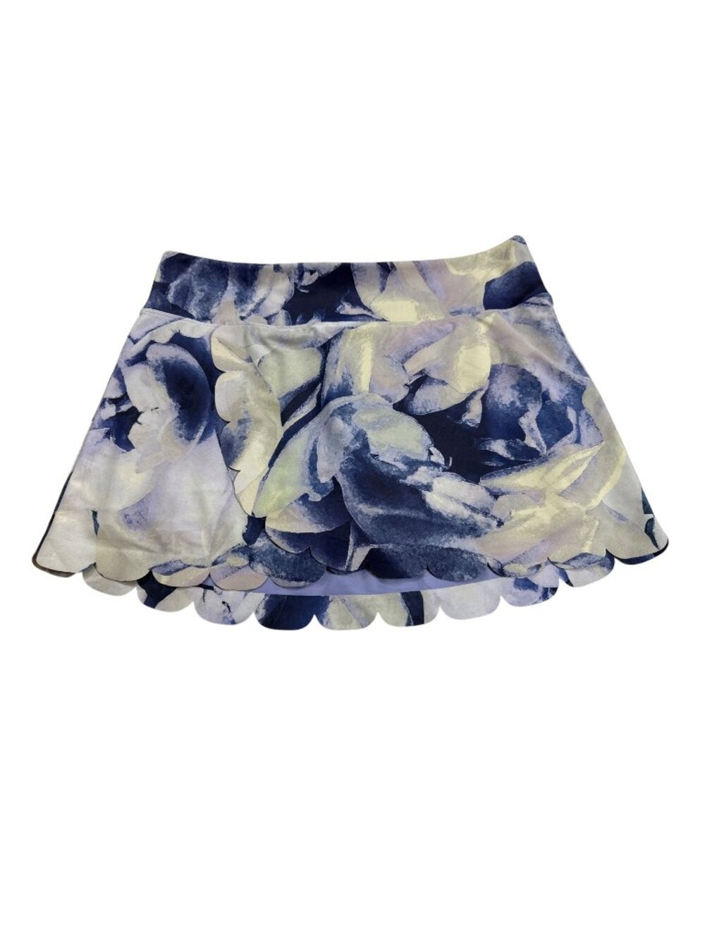 Peach Scalloped Tulip Tennis Skirt Medium Blue/White Floral Lined wrap (K432)